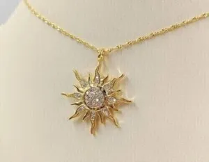 Authentic Radiant Solar Amulet with 1.00Ct Simulated Diamond in 14k Yellow Gold Finish