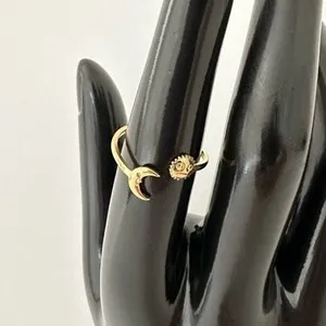 Authentic The Celestial Harmony: 18K Gold Plated Sun and Moon Geometric Ring