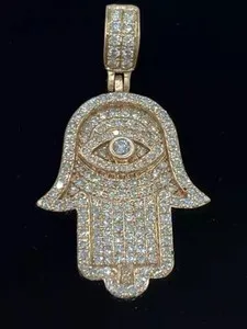 Authentic Radiant Sanctuary Hamsa Hand Moissanite Talisman in 14K Yellow Gold Plated Silver