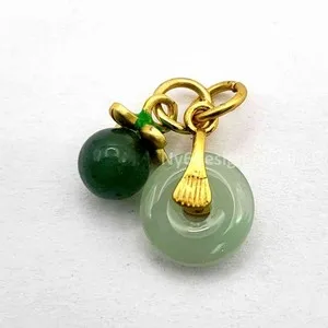 Authentic Emerald Whisper: Green Jade Ring with Sunlit Gold Drop