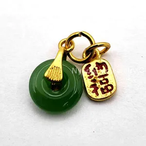Authentic The Verdant Harmony Talisman: Green Jade Ring and Gold-Plated Lucky Charm