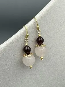 Authentic Ethereal Radiance: The Rose Quartz and Garnet Heart-Flame Earrings