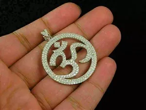 Authentic Radiant Om Medallion in 14K White Gold Finish with 3-Carat Lab-Created Diamond Accents
