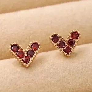 Authentic Crimson Heart Flame Lab-Created Red Garnet 14k Gold Plated Stud Earrings