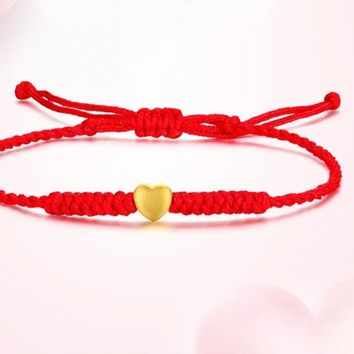 Authentic LABB 999 Pure Gold Heart Bracelet 3D Hard Gold Valentine's Day for Couples Hand Rope Boutique Jewelry B0049