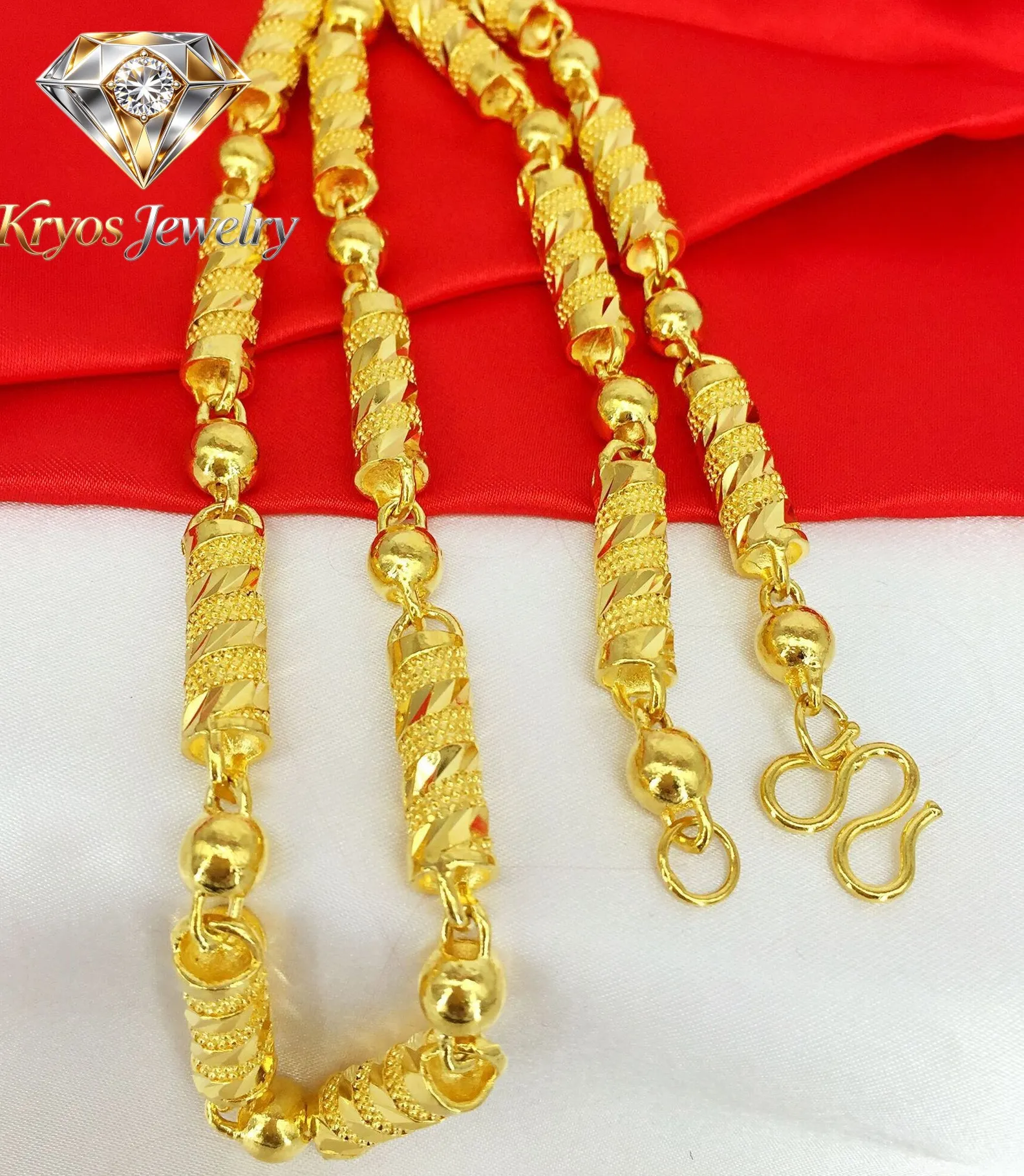 Authentic Kryos Jewelry Men's 24K Gold AU999 Hollow Cylindrical Necklace | Magnetic detachable charm with inscriptions, imposing for banqu