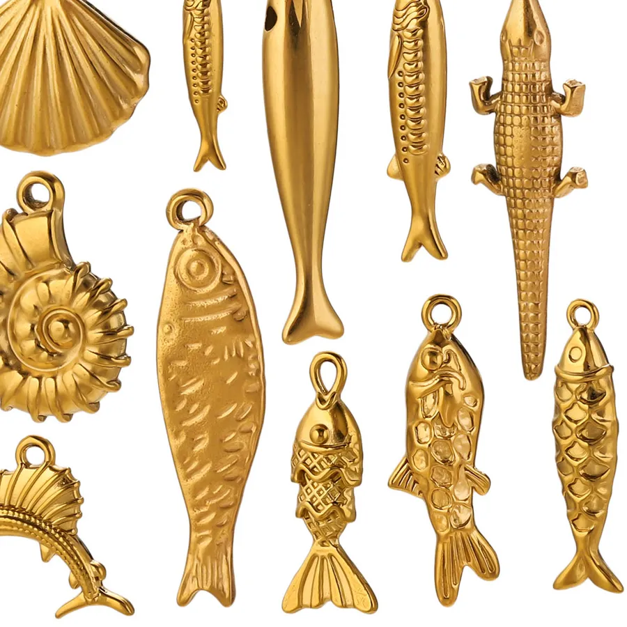 Authentic 5Pcs Fish Charm Gold Plated Ocean Animal Shell Pendant Connectors for DIY Necklace Earring Jewelry Accessories