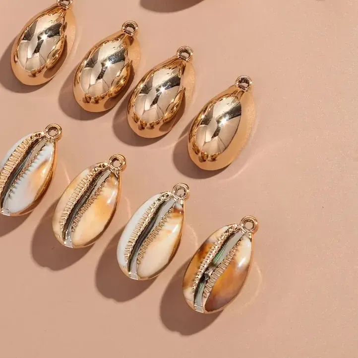 Authentic 10pcs Gold Plated Acrylic 17x32MM Shell Conch Charms Pendant for DIY Beach Jewelry Making Keychain Necklace Earring Accessories