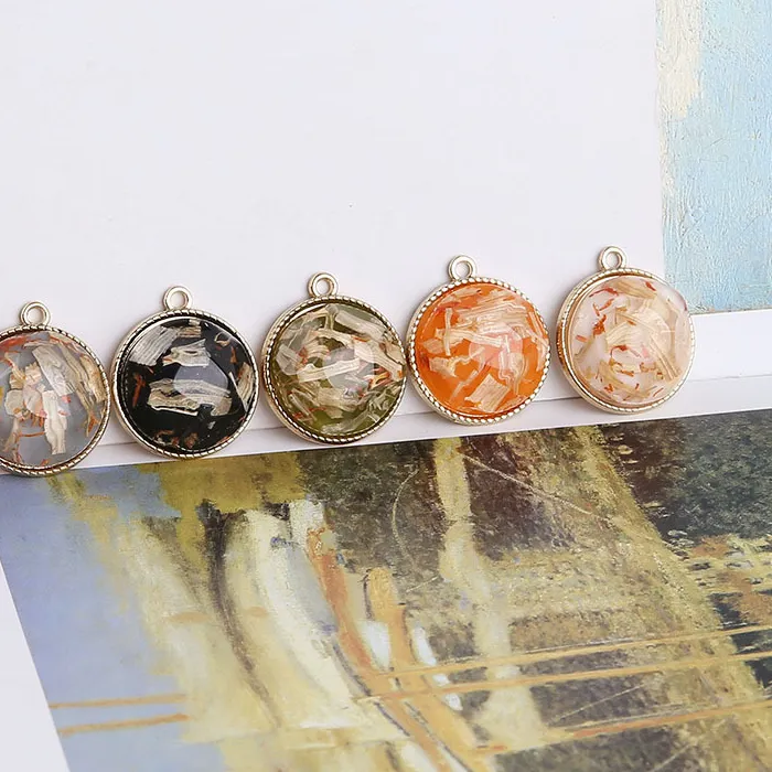Authentic 1pcs Diy Accessories Alloy Inlaid Shell Irregular Cut Round Retro Earrings Pendant Handmade Material Keychain Charms