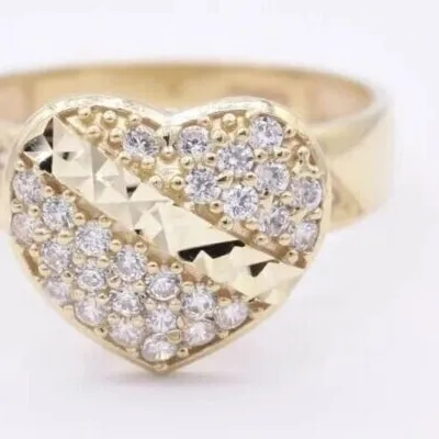 Authentic Radiant Devotion: 14K Gold Plated Simulated Diamond Heart Cluster Ring