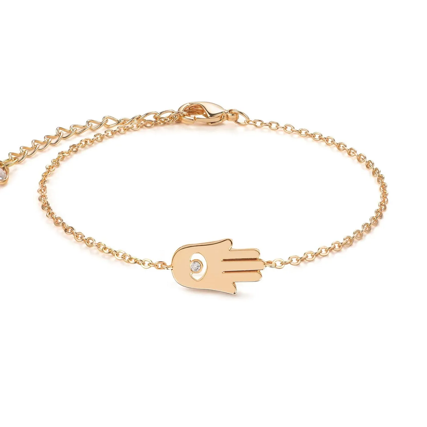 Authentic Evil Eye Hand Bracelet Gold Fatima Diamond | 14K Gold Plated Dainty