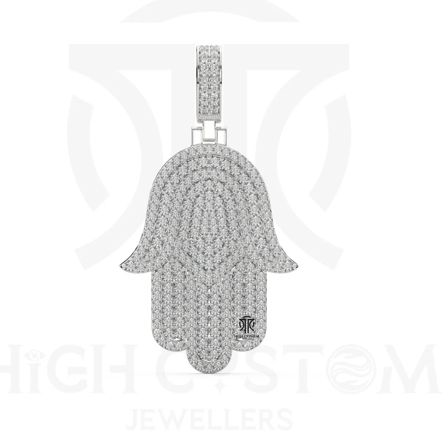 Authentic Round Moissanite Hamsa Hand Religious Fatima Pendant 14K Gold Plated 925 Silver