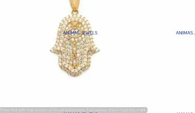 Authentic 0.65 CT Moissanite Hamsa Fatima Hand Pendant Necklace 14K Yellow Gold Plated