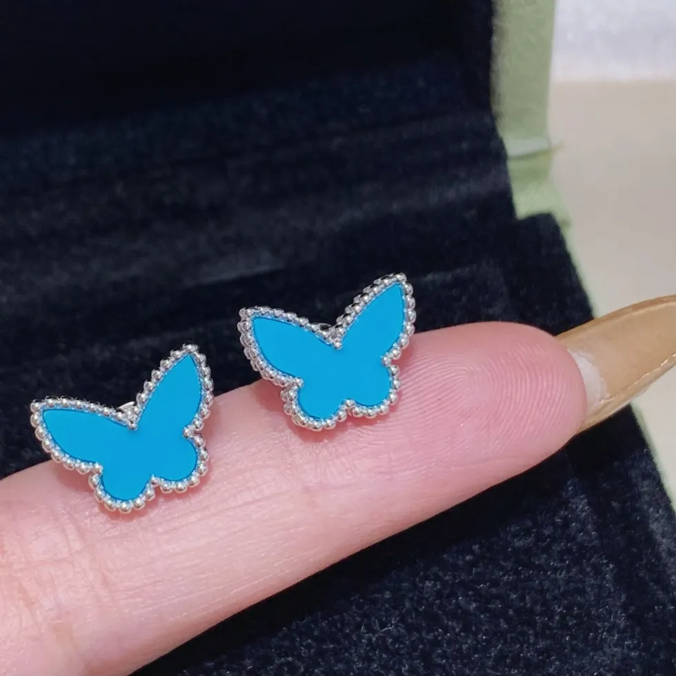 Authentic Blue Turquoise Butterfly Earrings Sterling 925 Silver Pendant Necklaces Fine Jewelry
