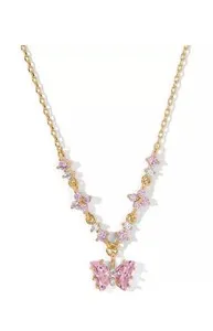 Authentic The Gilded Chrysalis: 18K Gold-Plated Pink Zirconia Flutter Butterfly Necklace