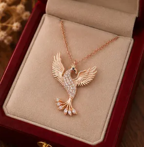 Authentic The Immortal Phoenix Rebirth Pendant in 14K Rose Gold Plating
