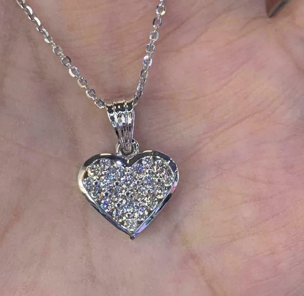 Authentic 2Ct Round Cut Simulated Diamond Heart Charm Pendant In 14k White Gold Plated
