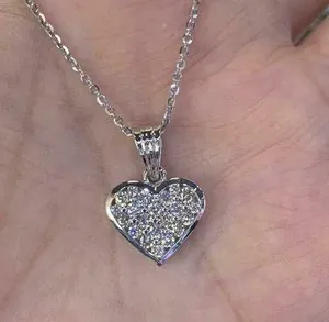 Authentic 2 Ct Round Cut Simulated Diamond Charm Heart Pendant In 14k White Gold Plated