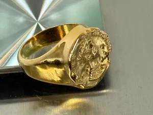 Authentic Mayamar (24K Gold Plated) Coin Signet Ring Goldtone Sz: 6 ()