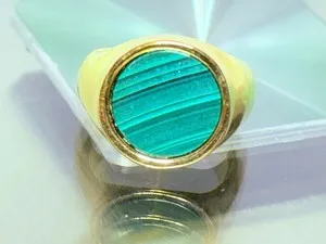 Authentic Mayamar (24K Gold Plated) Malachite Signet Goldtone Ring / Size: 5 ()