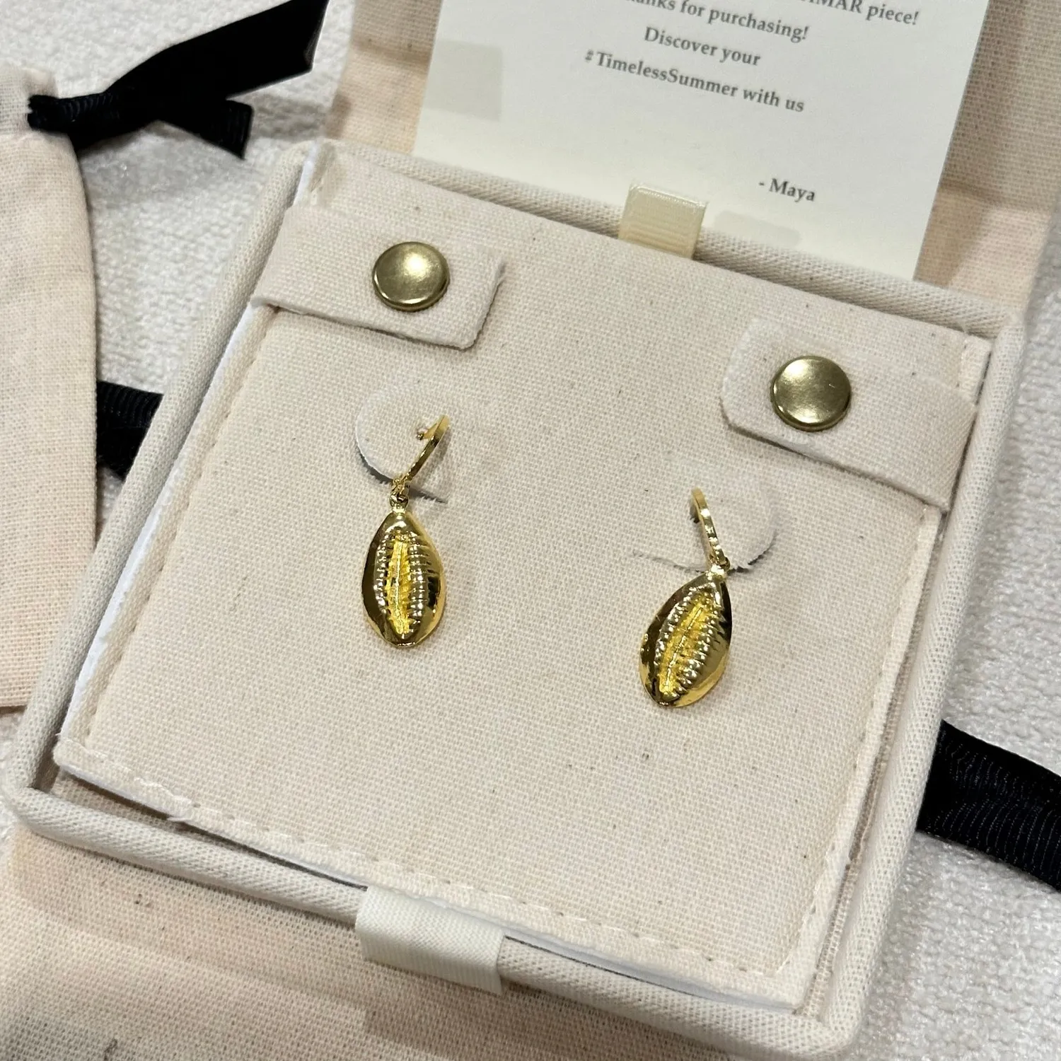 Authentic Mayamar Bali Huggies Shell Earrings in Radiant 24K Gold
