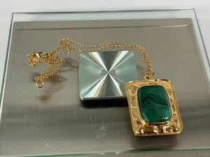 Authentic The Mayamar Vintage Malachite Portal Pendant in 24K Gold