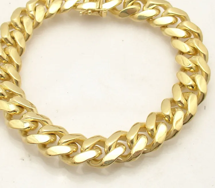Authentic 8" Solid Italian Miami Cuban Bracelet Double Lock 14K Yellow Gold Plated Silver