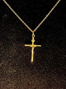 Authentic 14KT GOLD PLATED CROSS CRUCIFIX CHARM PENDANT WITH 16 INCH ROPE NECKLACE - 2040
