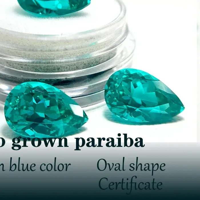 Authentic Luminous Neon Blue Lab-Grown Paraiba Pear Gemstone