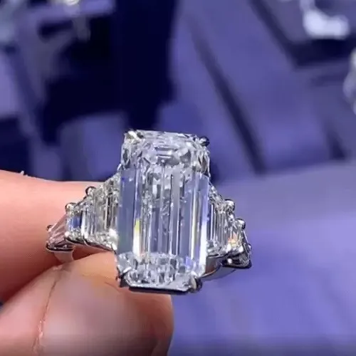 Authentic 6 ctw Lab Created Emerald & Baguette Cut Diamond Engagement Ring 14K Gold Plated