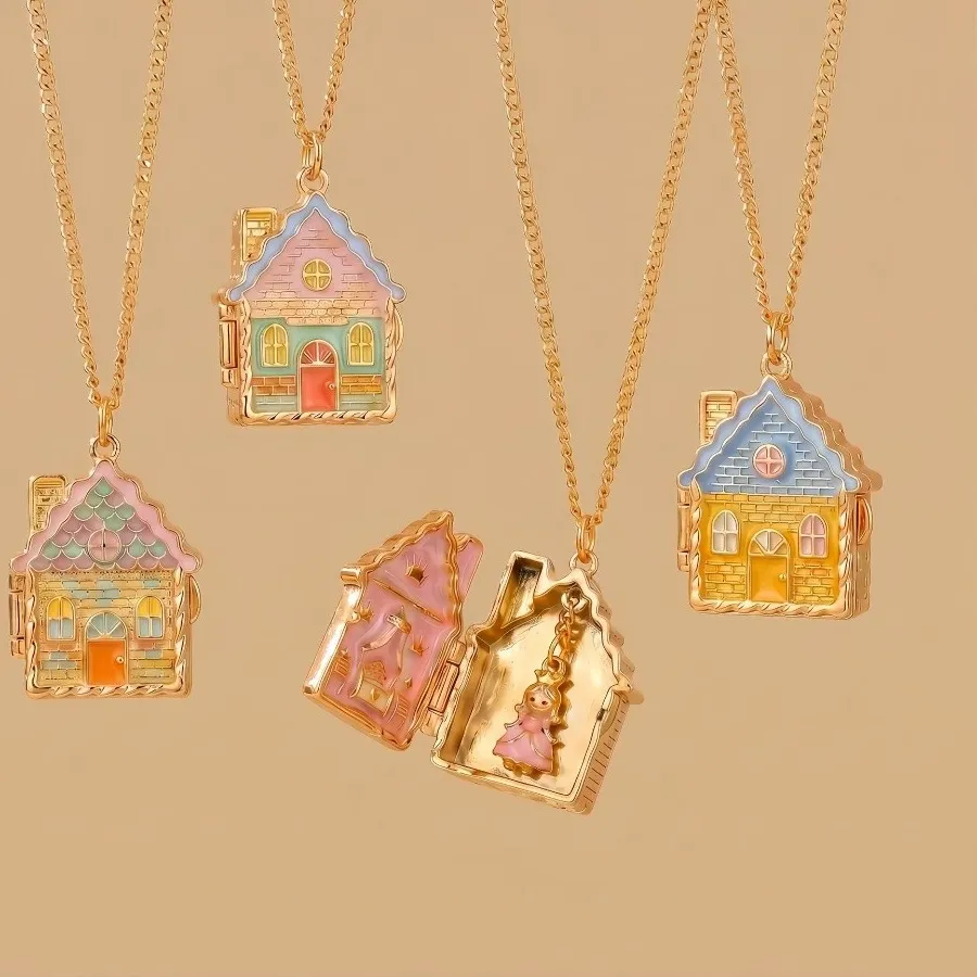 Authentic The Confectioner's Sanctum: Enamaled Gingerbread House Locket of Whimsical Dreams