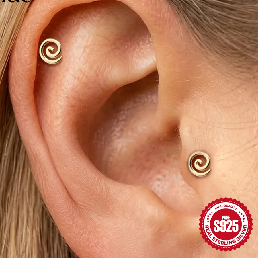 Authentic Spiral Of The Infinite 925 Sterling Silver Flat Back Stud