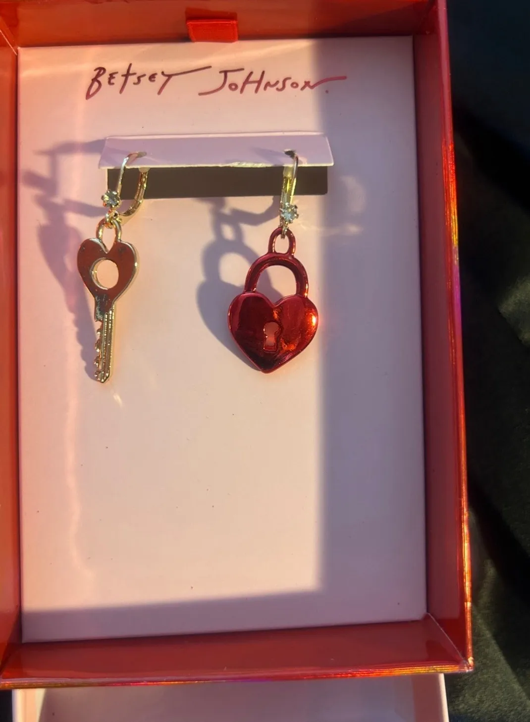 Authentic The Guardian of Affection: Mismatched Heart, Lock, and Key Golden Talisman Earrings