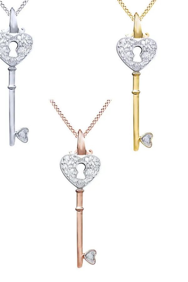 Authentic Heart‑Key of Light: 14K Gold‑Plated Diamond Pendant