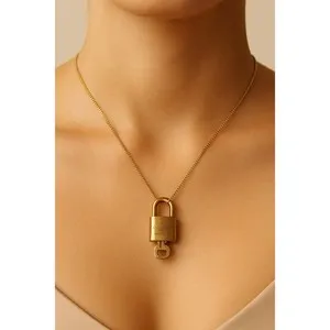 Authentic Authentic Louis Vuitton Lock & Key Necklace on Gold Plated Chain