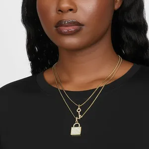 Authentic Hip Hop CZ Key & Lock Iced Pendant 20" 24" Box Chain Gold Plated Necklace