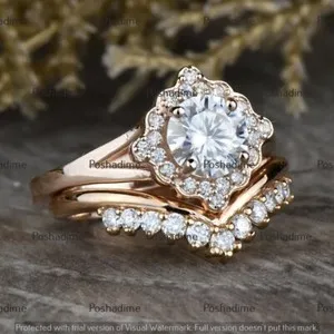 Authentic Celestial Halo 3CT Simulated Moissanite Curved Rose Gold Plated Engagement Ring