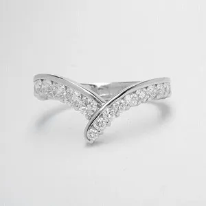 Authentic Radiant Crescent: 14k White Gold Plated Lab Grown Diamond Curved Wedding Band