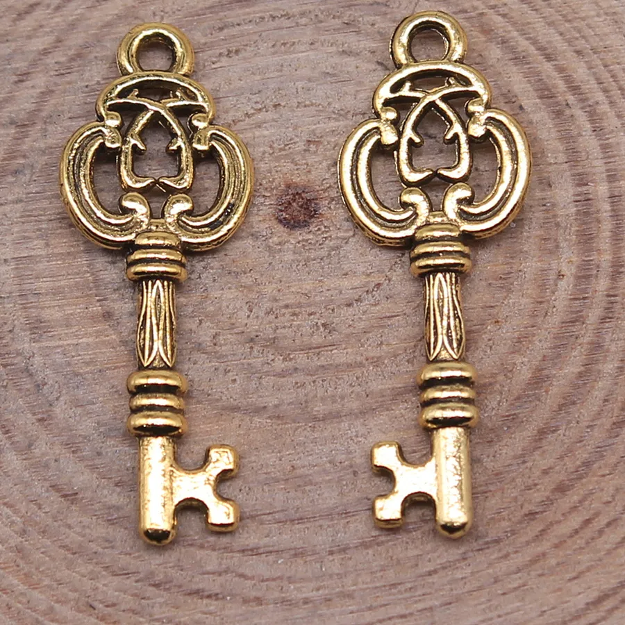 Authentic 40pcs 27x10mm(1.06x0.39inch) 3 Colors Antique Bronze Color Antique Gold Color Antique Silver Color Key Charms Pendants