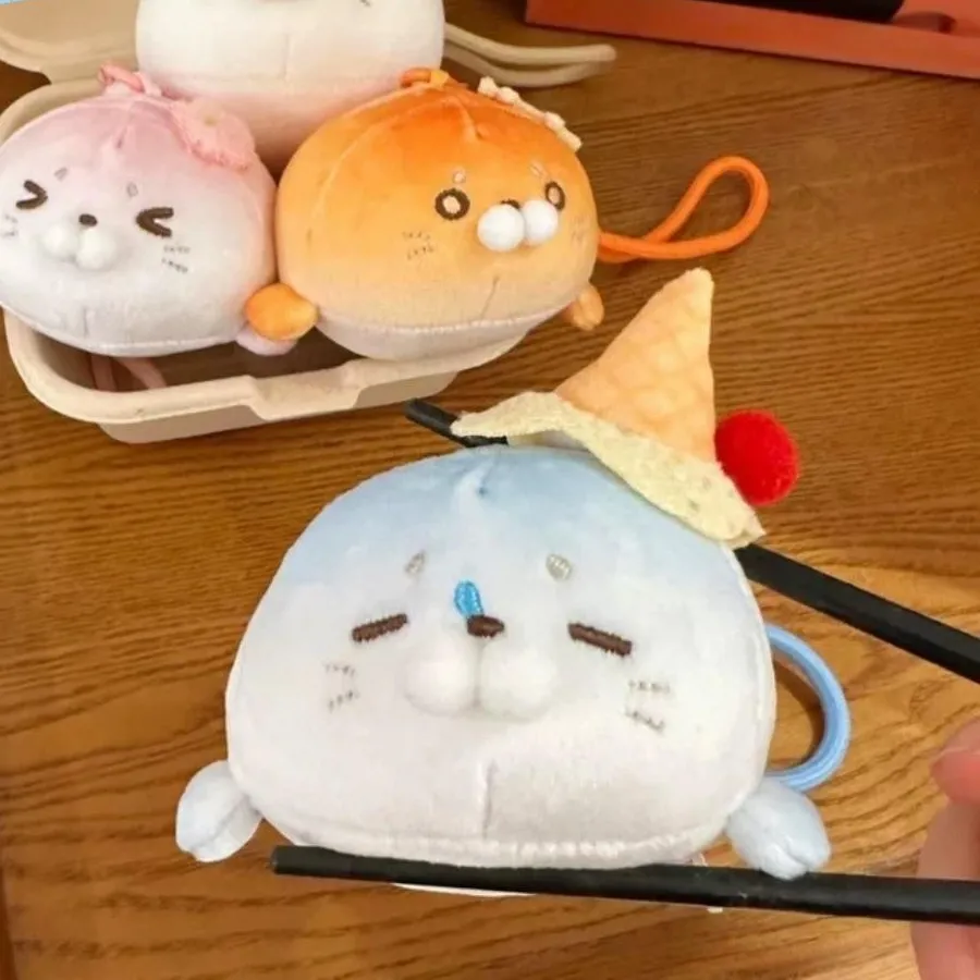 Authentic Soft Ice Cream Seal Keychain Cute Sakura Sea Dog Pendant Plush Stuffed Doll Toast Seal Keyring Hanging Decoration
