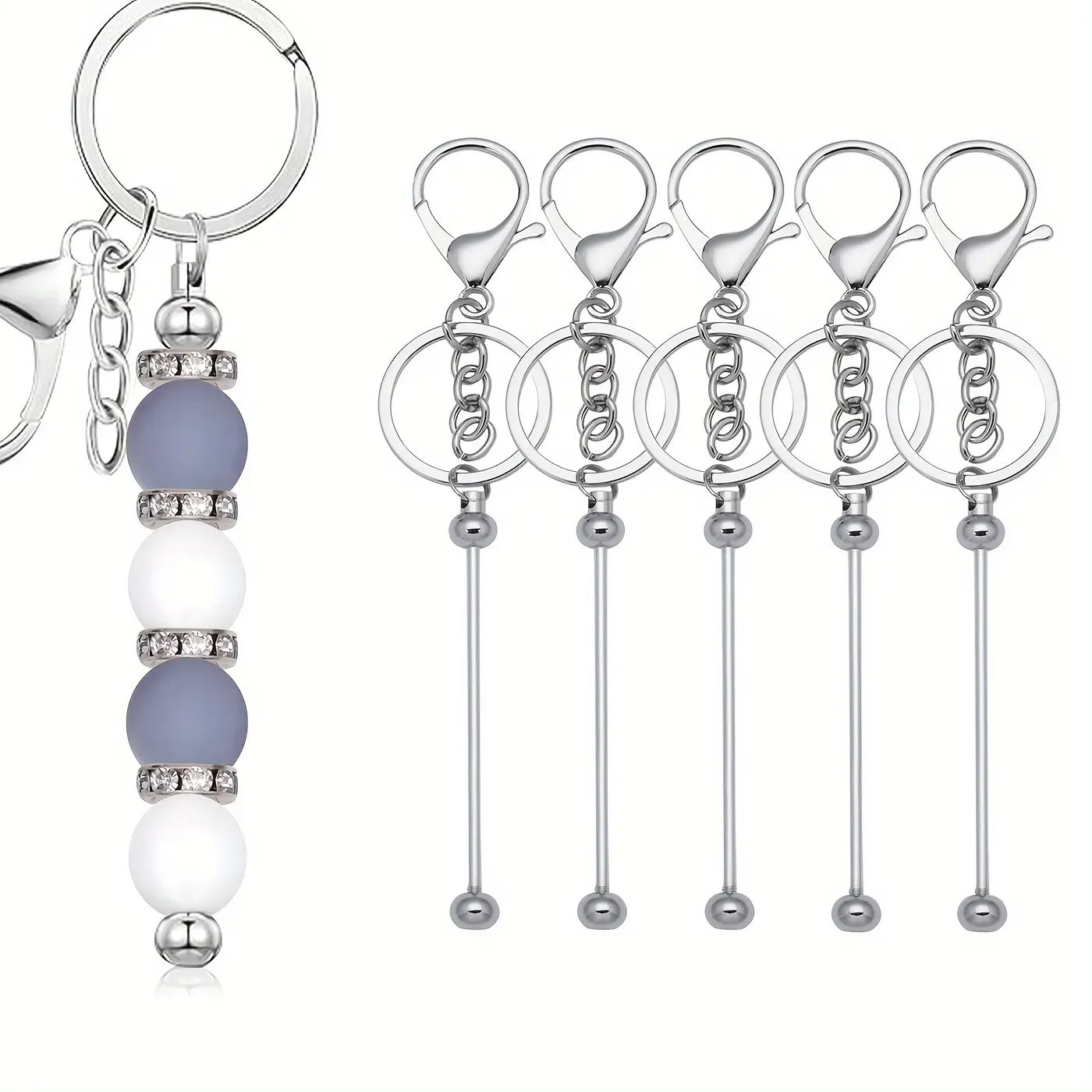 Authentic 3Pcs/Set Beadable Keychain Bars Blanks Bead Keychain Metal Beaded Keychain Pendant DIY Crafts Jewelry Making