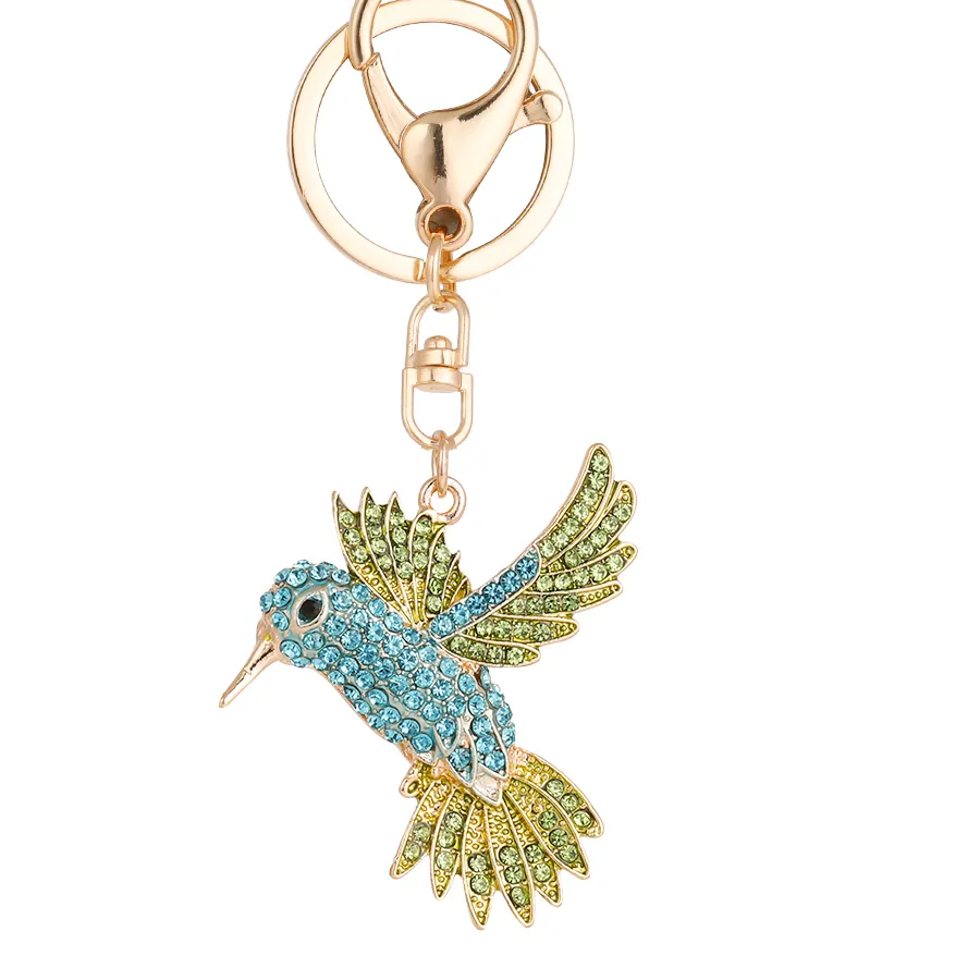 Authentic Sparkling Crystal High Quality Hummingbird Keychain Animal Women's Bag Pendant Metal Key Ring