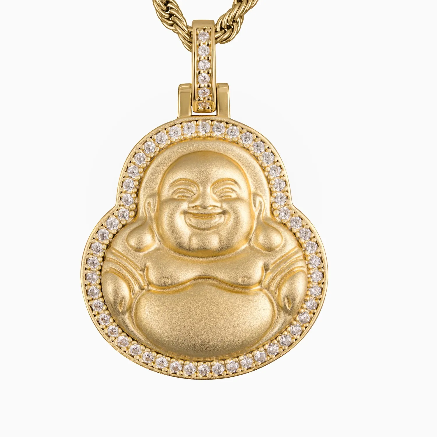 Authentic Real 925 Silver Gold Plated Hip-Hop Buddha Pendant Mens Ladies CZ Iced Necklace