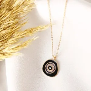 Authentic PERGEN 14K Gold-Plated Black, Authentic Evil Eye Necklace Summer Minimalist Gift