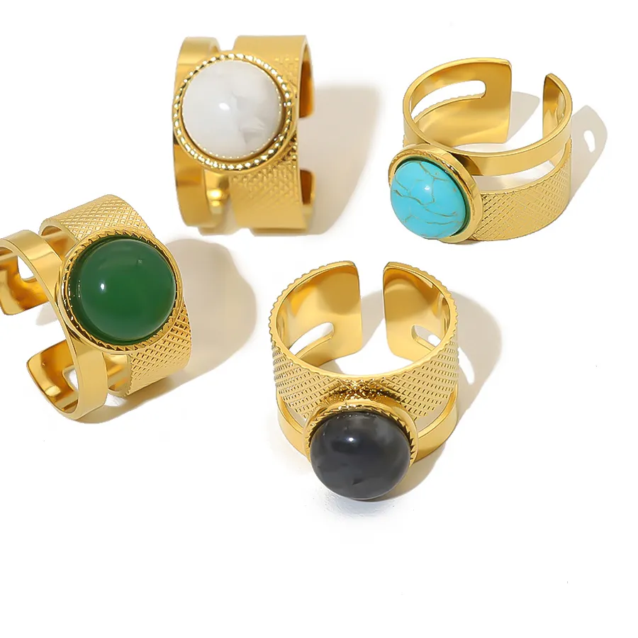 Authentic WILD & FREE 18K Gold Plated Stainless Steel Wide Rings for Women Natural Stone Turquoise Trend Aesthetic Jewelry