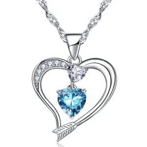 Authentic Birthstone Necklace for Women 18k White Gold Plated Arrow Heart Pendant Jewelry