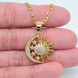 Authentic Celestial Eclipse: 2Ct Lab-Created Diamond Sun and Moon Pendant in 14K Yellow Gold Finish