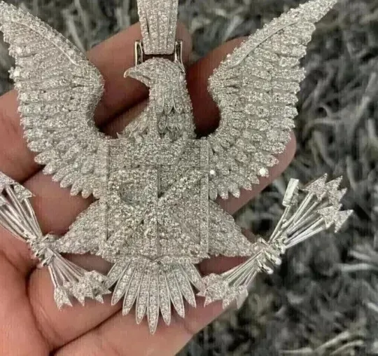 Authentic Celestial Wings of Vision: The 4-Carat Moissanite Eagle Amulet in 14K White Gold Finish