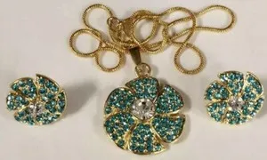 Authentic Radiant Solar Resonance Pendant and Earrings Set in 18 Karat Gold-Plated Silver with Semi-Precious Stones