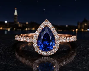 Authentic The Celestial Tear: Natural Sapphire and Diamond Rose Gold Talisman Ring